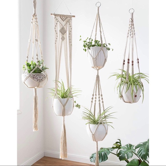 Set of 4 🌿 boho macramé plant hangers woven - Picture 4 of 6